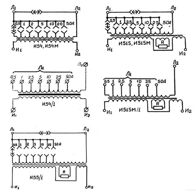 Принципиальная схема трансформаторов тока серии И54, И54/1, И54М, И55/1, И515, И515М, И515М/1