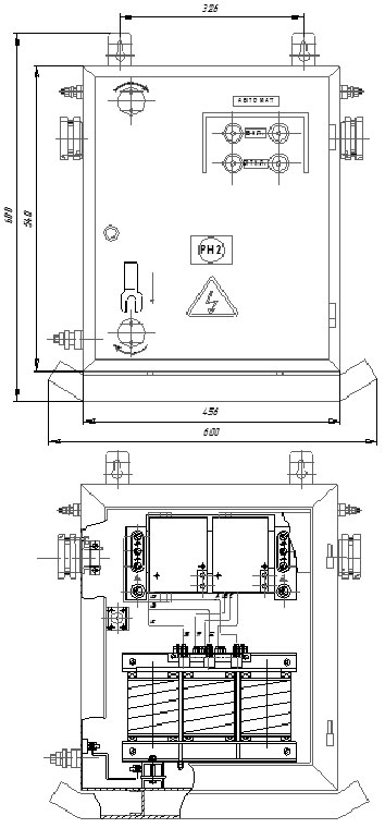 Габаритные и установочные размеры трансформатора ТОР