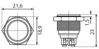 Рис.1. Габаритный чертеж кнопки TY 16-211A Scr