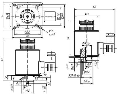 Рис.1. Габаритные размеры привода электромагнитного МЭГ 10-1(2)В05С-УХЛ4